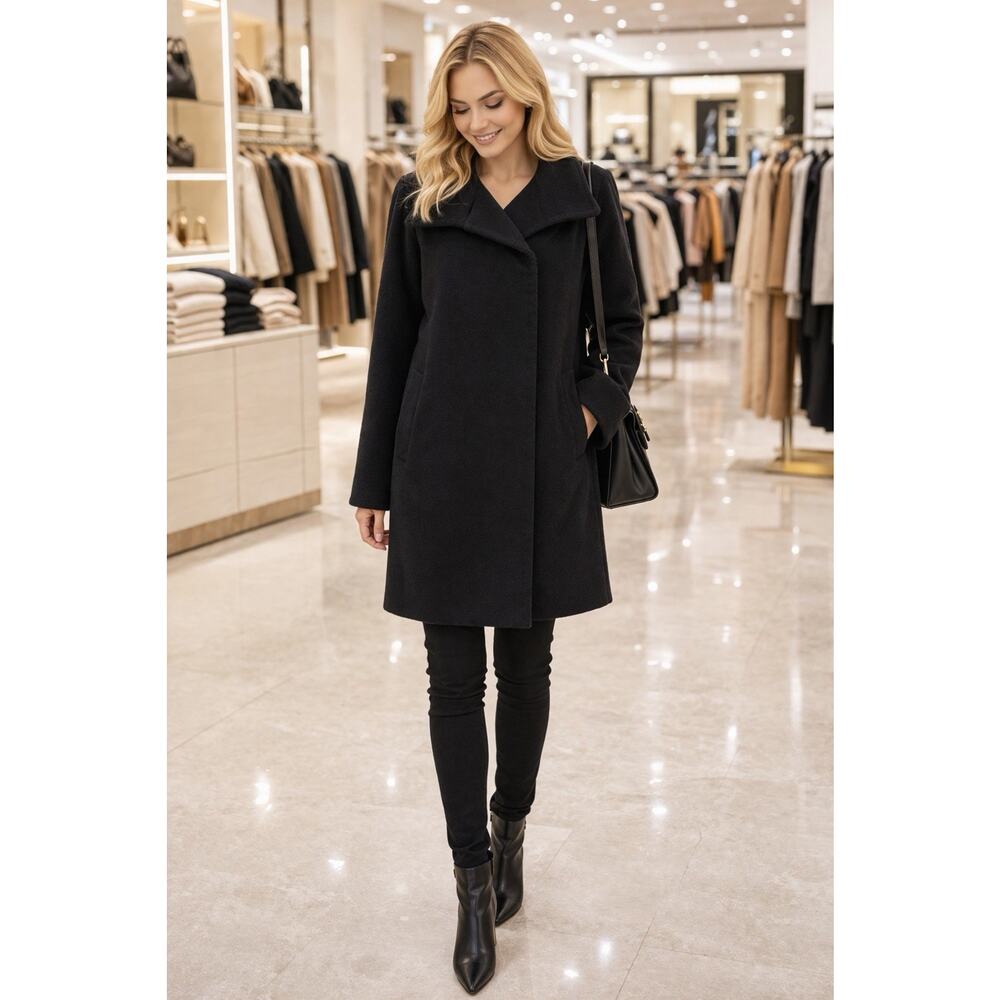 Cinzia Rocca Due Black Virgin Wool Outerwear Coat A-Line Silhouette Size Medium